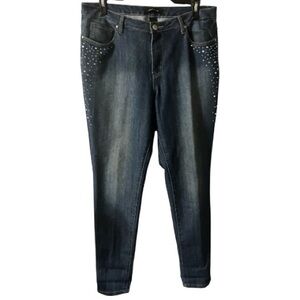 Ashley Stewart Jeans, Skinny, Long, High Rise, Embellished, Sz 16, Coquette girl